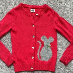 Mini Boden Pink Pet Cardigan with Gray Mouse Accent 6% Cashmere size 7-8y